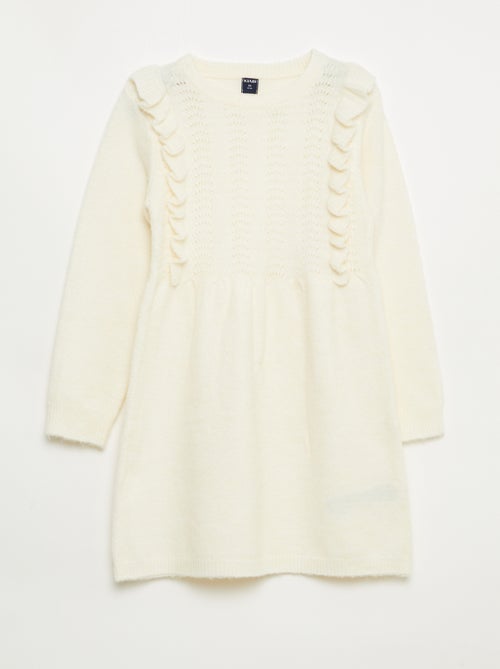 Robe pull avec maille ajourée et volants - Kiabi