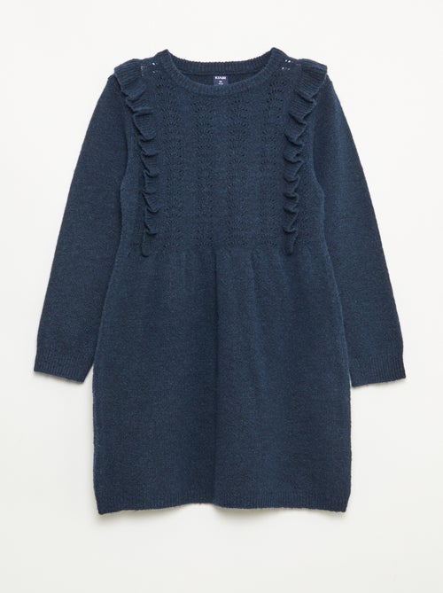 Robe pull avec maille ajourée et volants - Kiabi