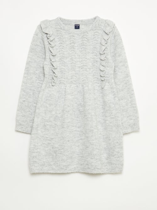 Robe pull avec maille ajourée et volants - Kiabi