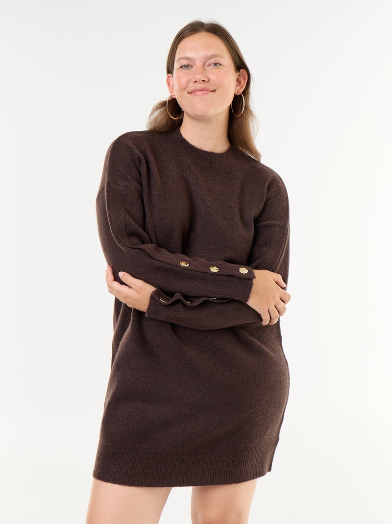 Robe pull avec manches boutonnées Marron - Kiabi