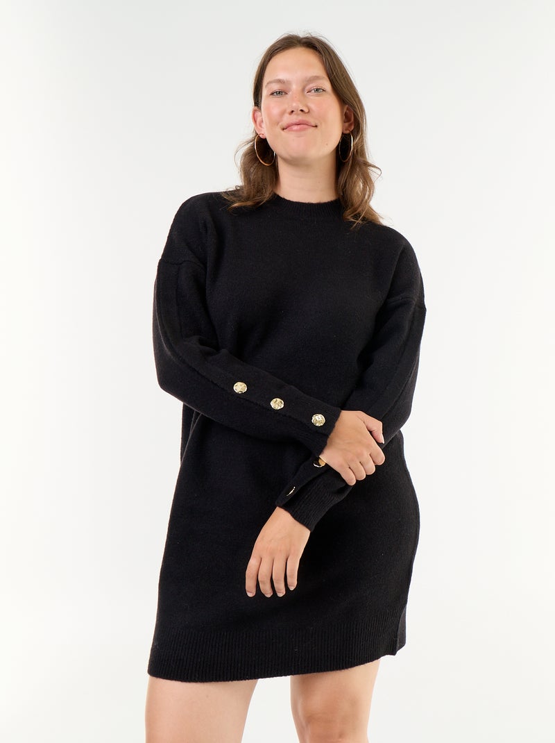 Robe pull avec manches boutonnées Noir - Kiabi