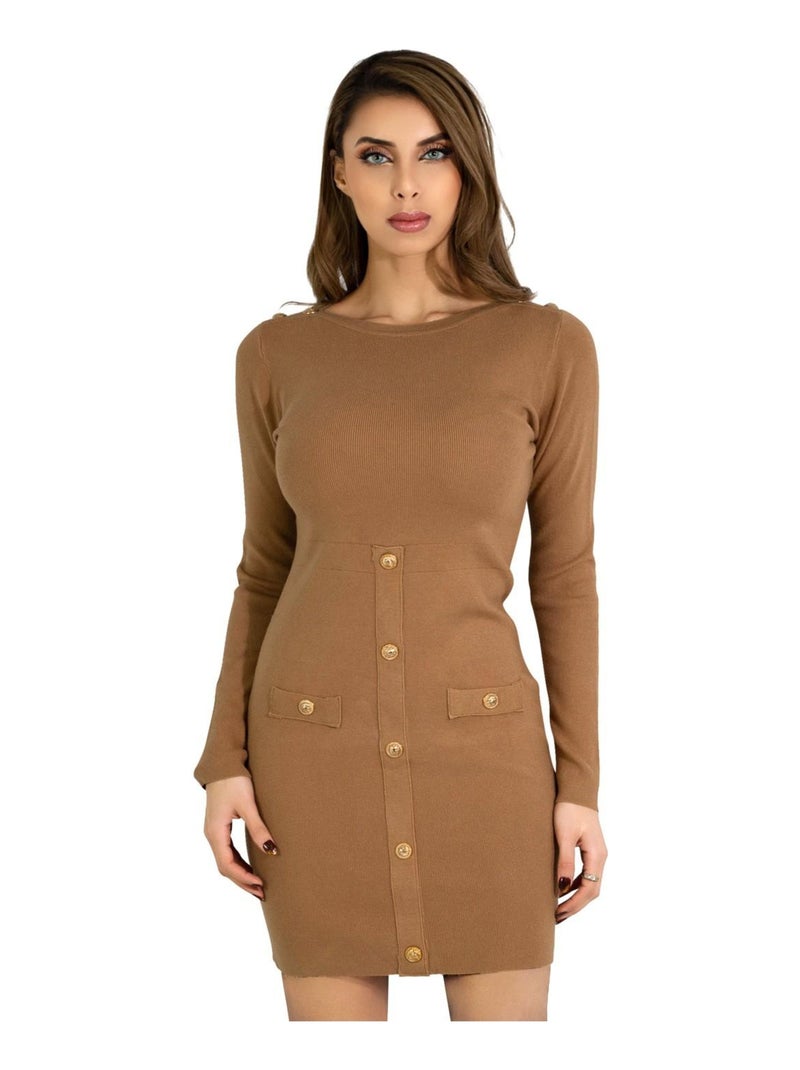 Robe Pull bouton doré Kebello Marron - Kiabi