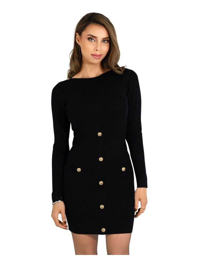 Robe Pull bouton doré Kebello Noir Noir - Kiabi