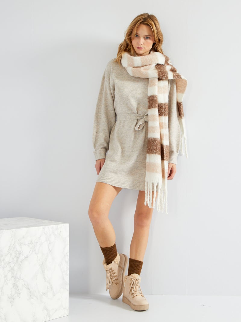 Robe pull ceinturée 'JDY' Beige chiné - Kiabi