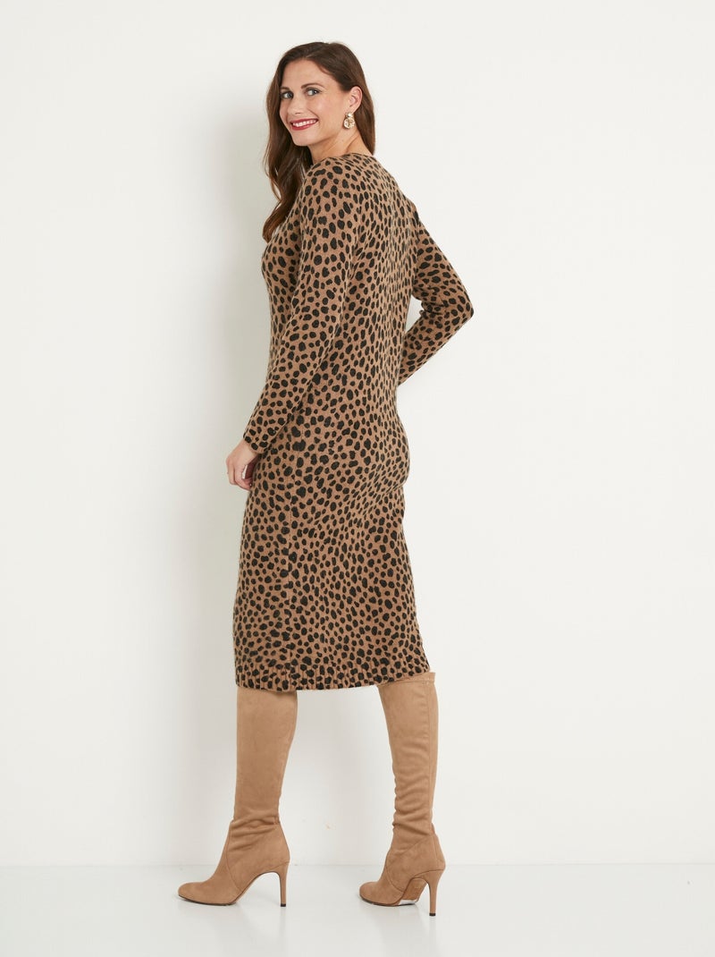 Robe pull chaude courte imprimé léopard - Afibel Noir Marron - Kiabi