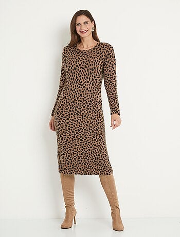 Robe pull chaude courte imprimé léopard