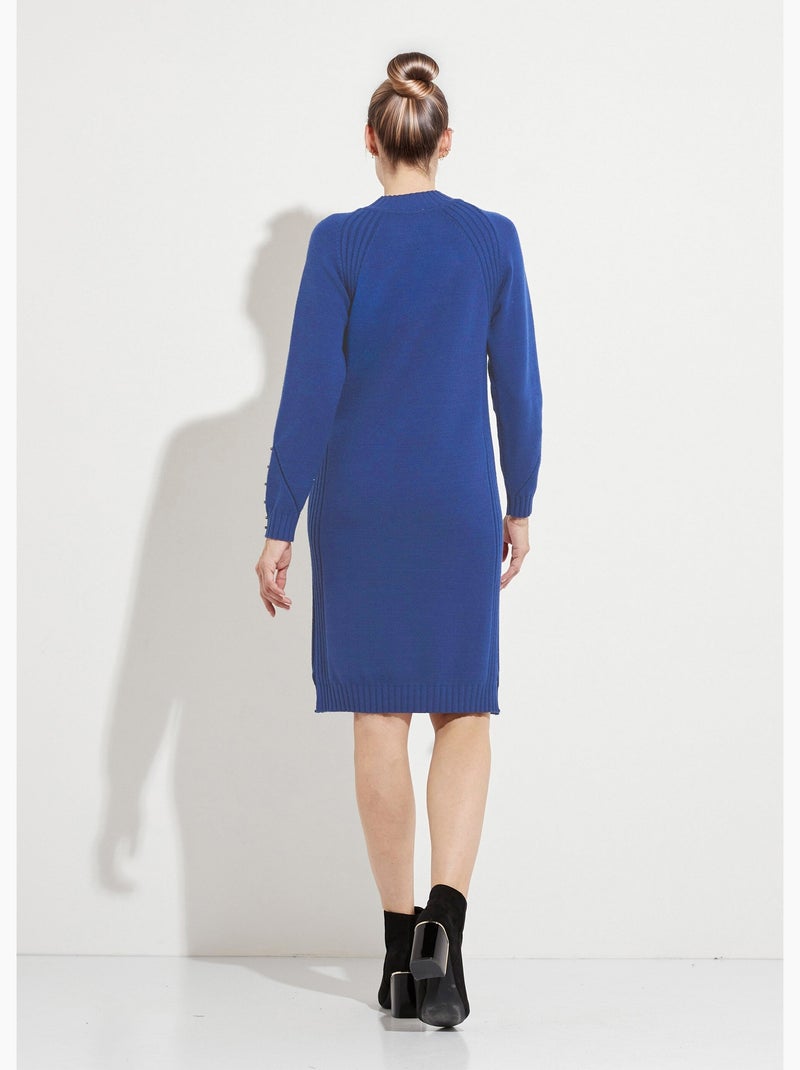 Robe-pull col montant détails côtelés perlés - Afibel Bleu - Kiabi