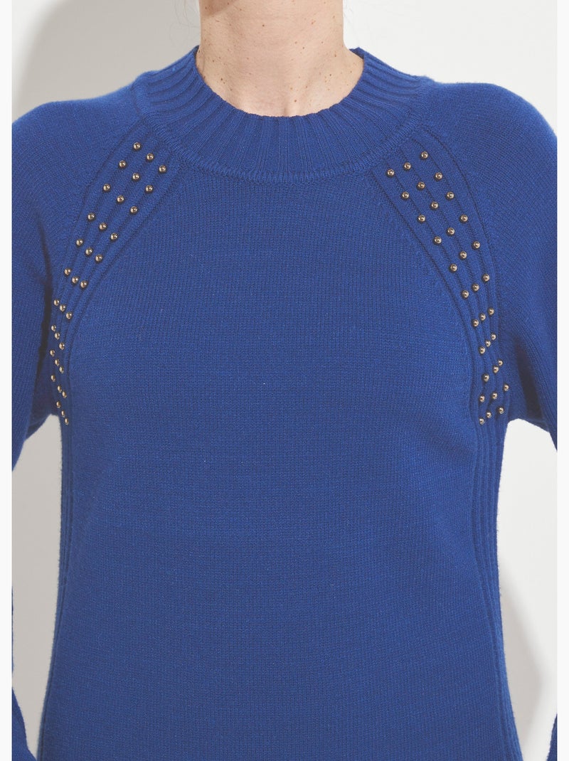 Robe-pull col montant détails côtelés perlés - Afibel Bleu - Kiabi