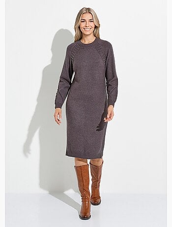 Robe-pull col montant détails côtelés perlés - Afibel