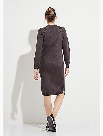 Robe-pull col montant détails côtelés perlés - Afibel