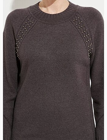 Robe-pull col montant détails côtelés perlés - Afibel