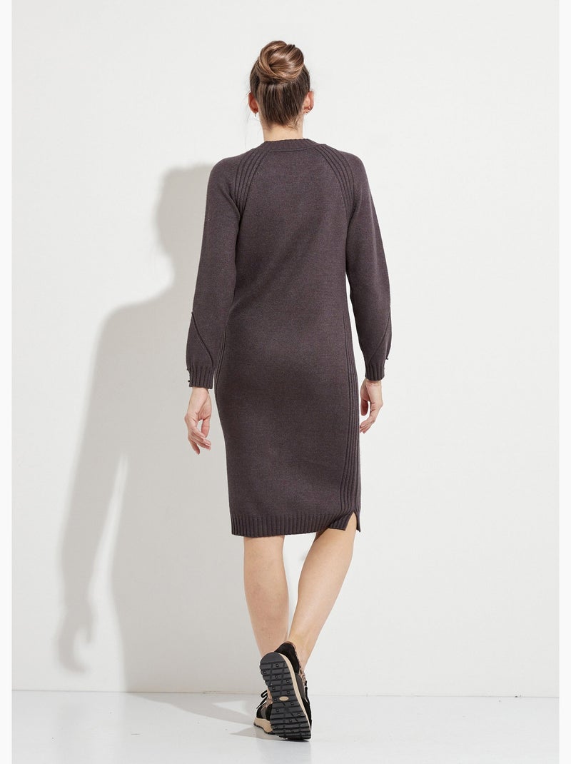 Robe-pull col montant détails côtelés perlés - Afibel gris anthracite - Kiabi