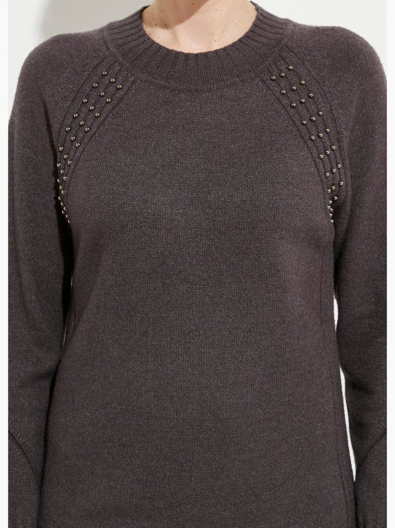 Robe-pull col montant détails côtelés perlés - Afibel gris anthracite - Kiabi