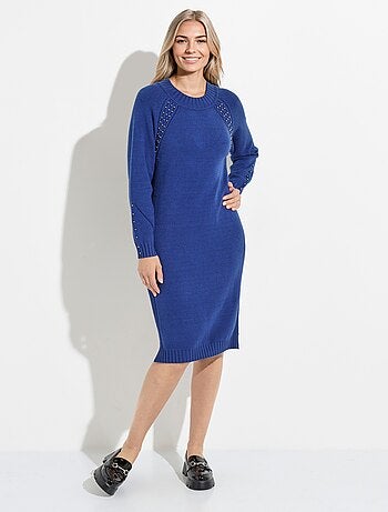 Robe-pull col montant détails côtelés perlés