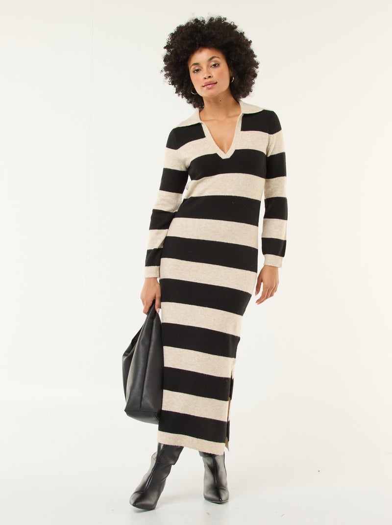 Robe pull col polo manches longues Beige - Kiabi