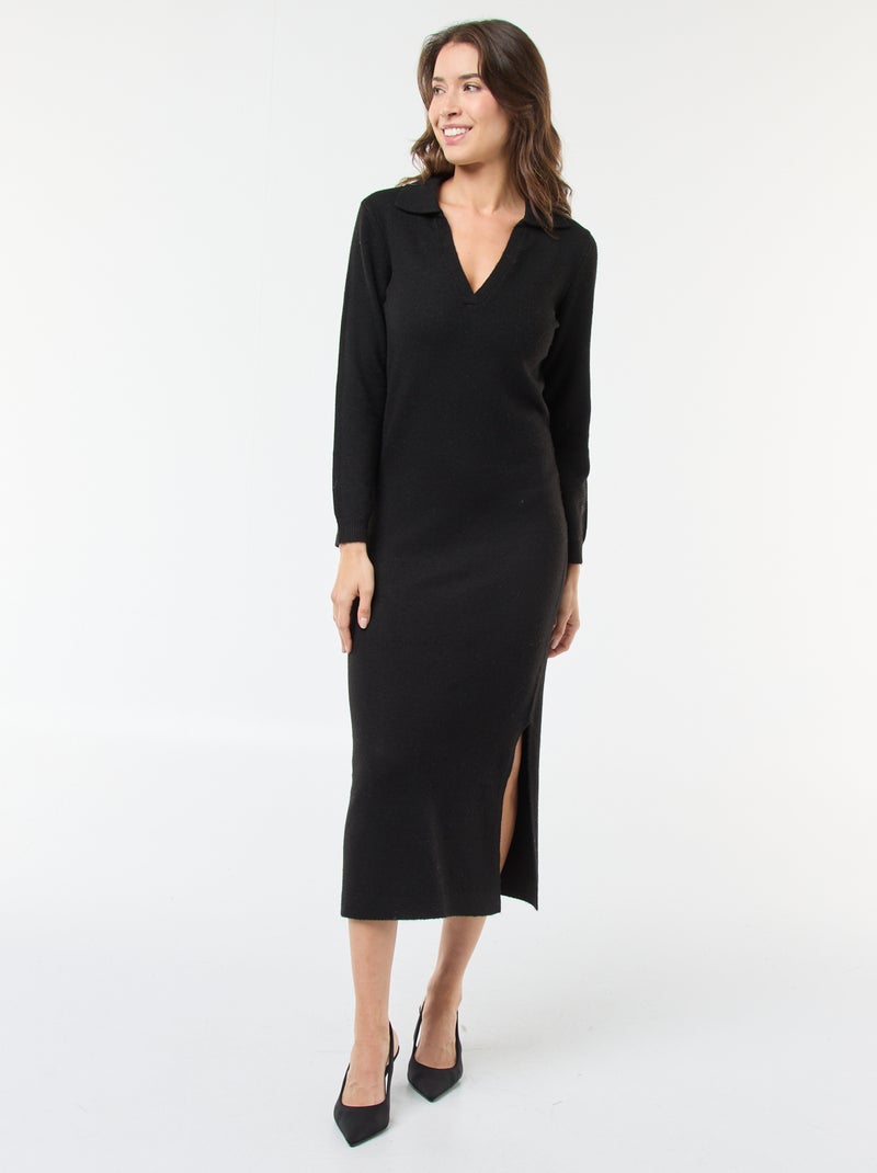 Robe pull col polo manches longues Noir - Kiabi