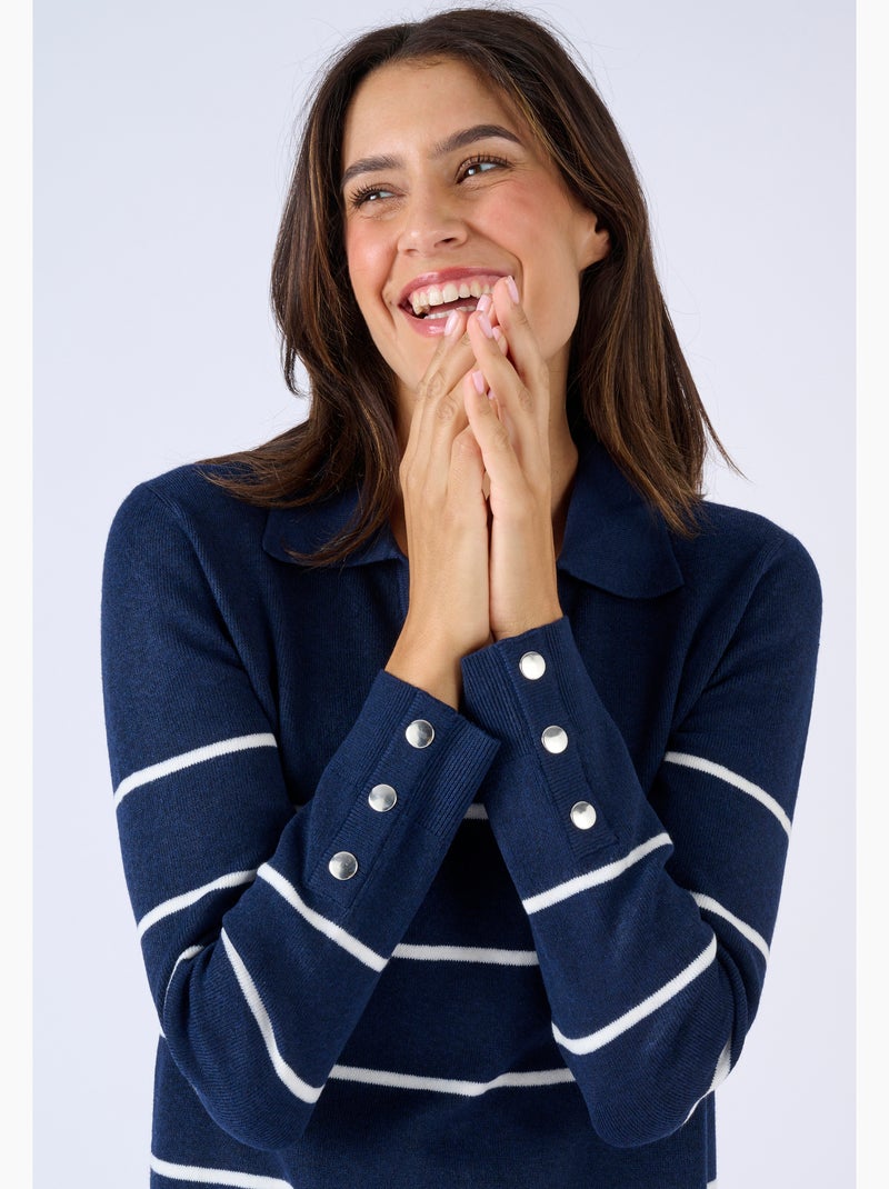 Robe-pull col polo rayée - Damart Bleu - Kiabi