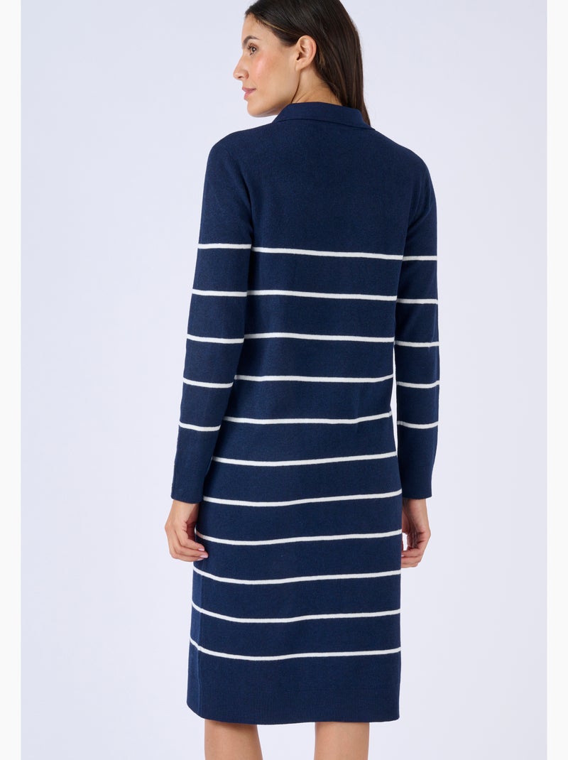 Robe-pull col polo rayée - Damart Bleu - Kiabi
