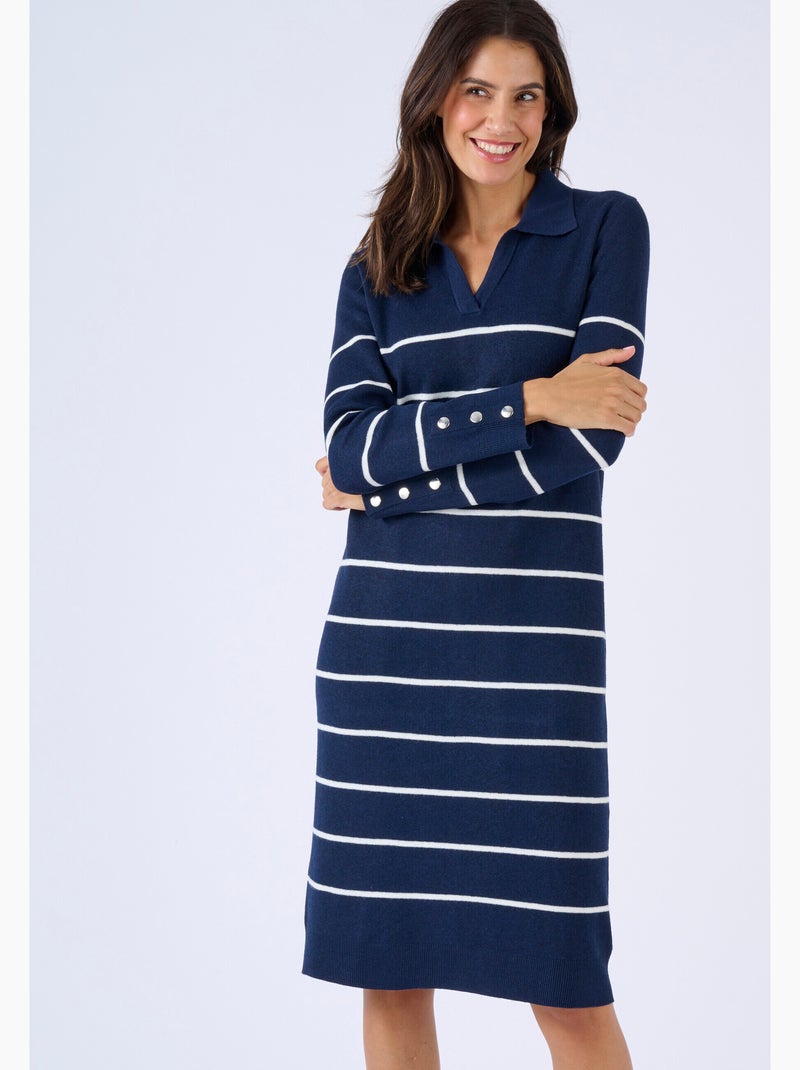 Robe-pull col polo rayée - Damart Bleu - Kiabi