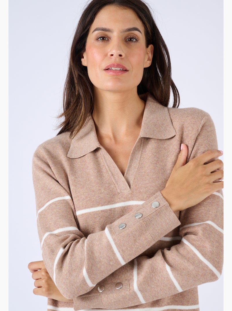 Robe-pull col polo rayée - Damart Marron - Kiabi
