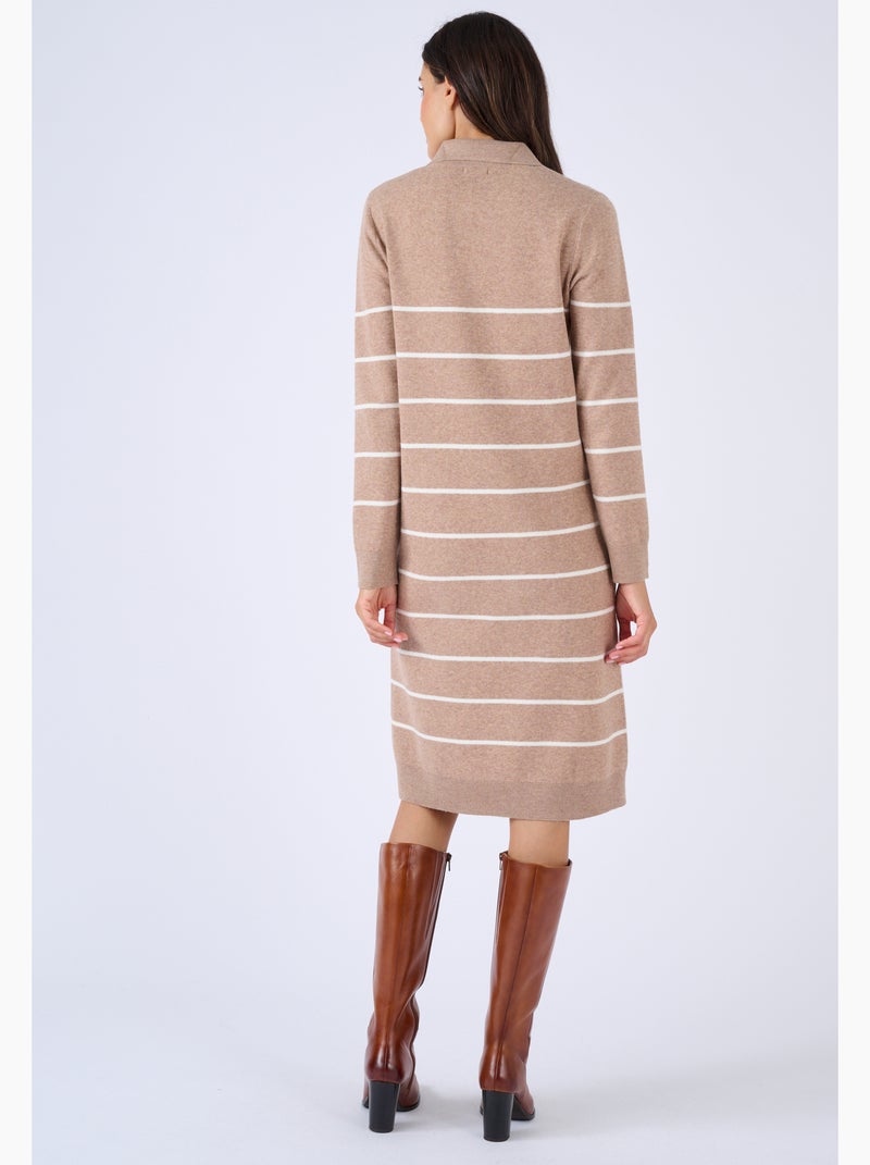 Robe-pull col polo rayée - Damart Marron - Kiabi