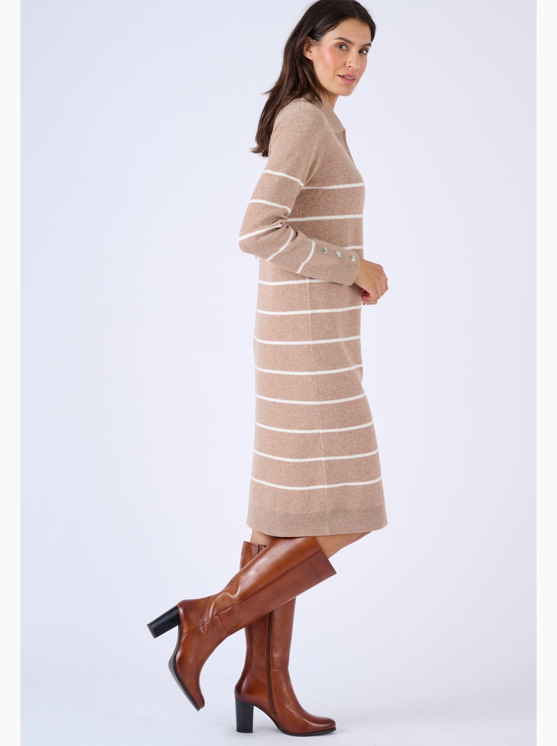 Robe-pull col polo rayée - Damart Marron - Kiabi