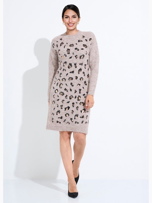 Robe pull col rond motifs animaliers en sequins - Afibel - Kiabi