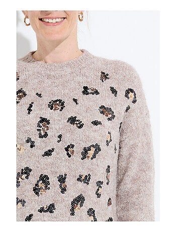 Robe pull col rond motifs animaliers en sequins