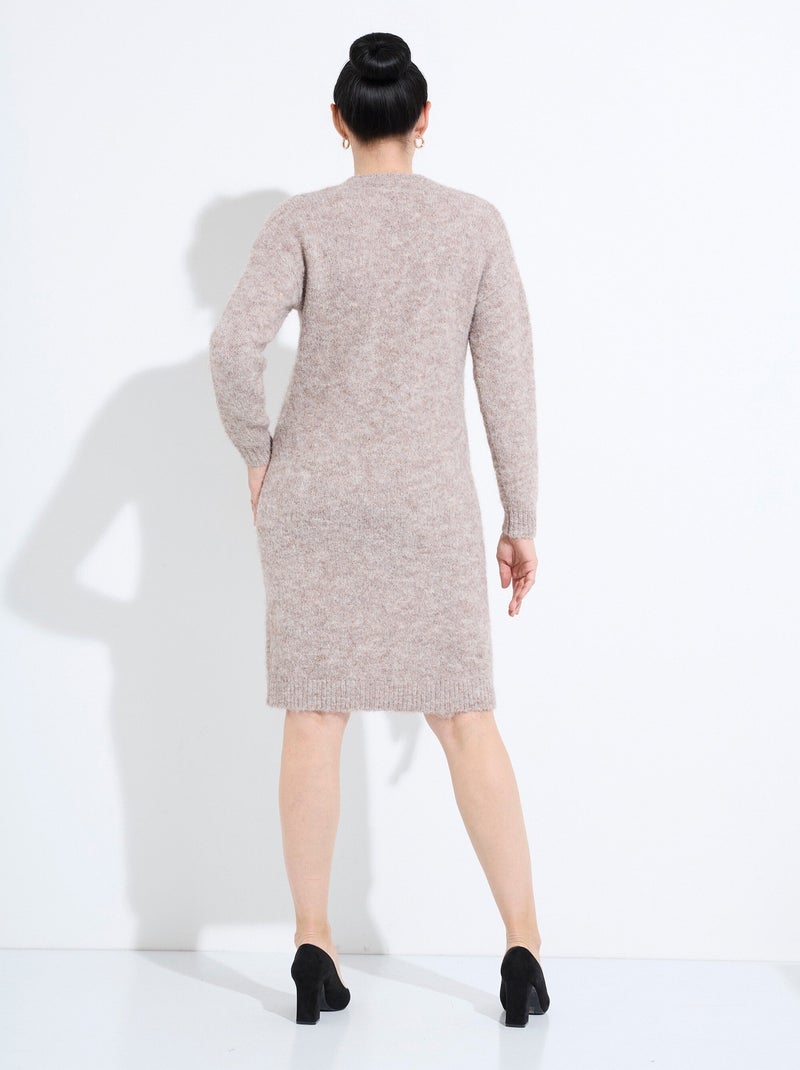 Robe pull col rond motifs animaliers en sequins Beige/Noir - Kiabi