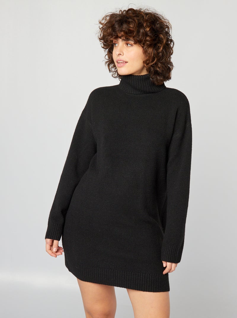 Robe Pull col roulé en laine mélangée noir - Kiabi