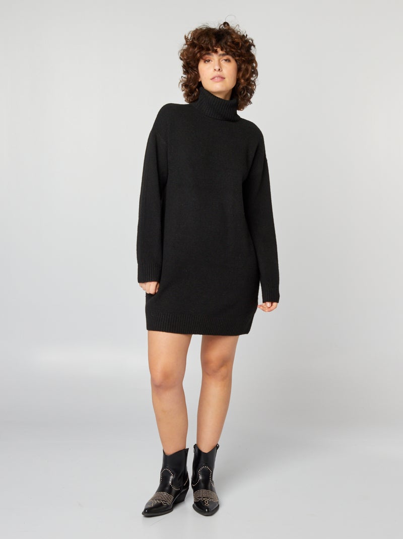 Robe Pull col roulé en laine mélangée noir - Kiabi