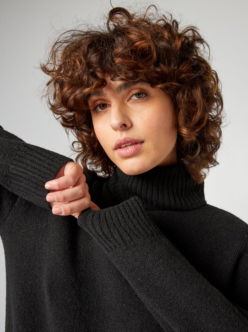 Robe Pull col roulé en laine mélangée noir - Kiabi