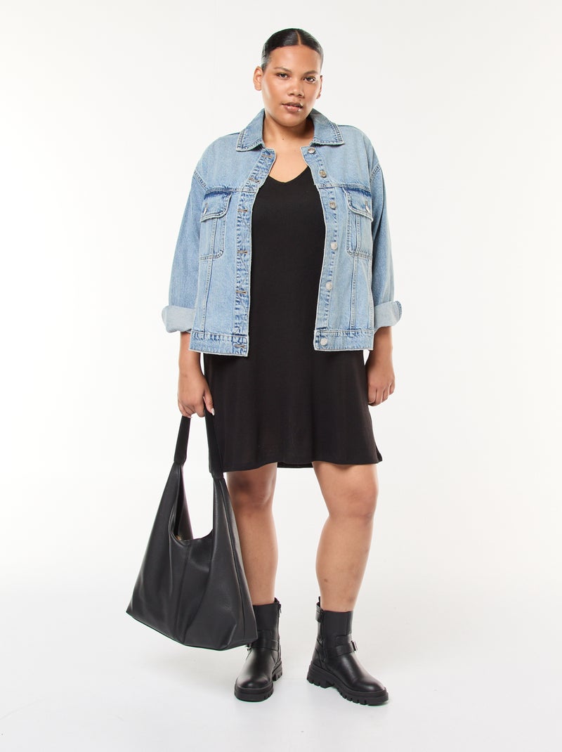 Robe pull coupe courte en maille lourde Noir - Kiabi