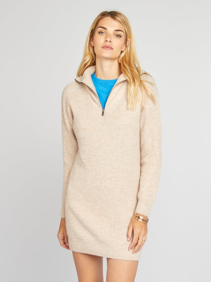 Robe pull courte à col camionneur Beige - Kiabi