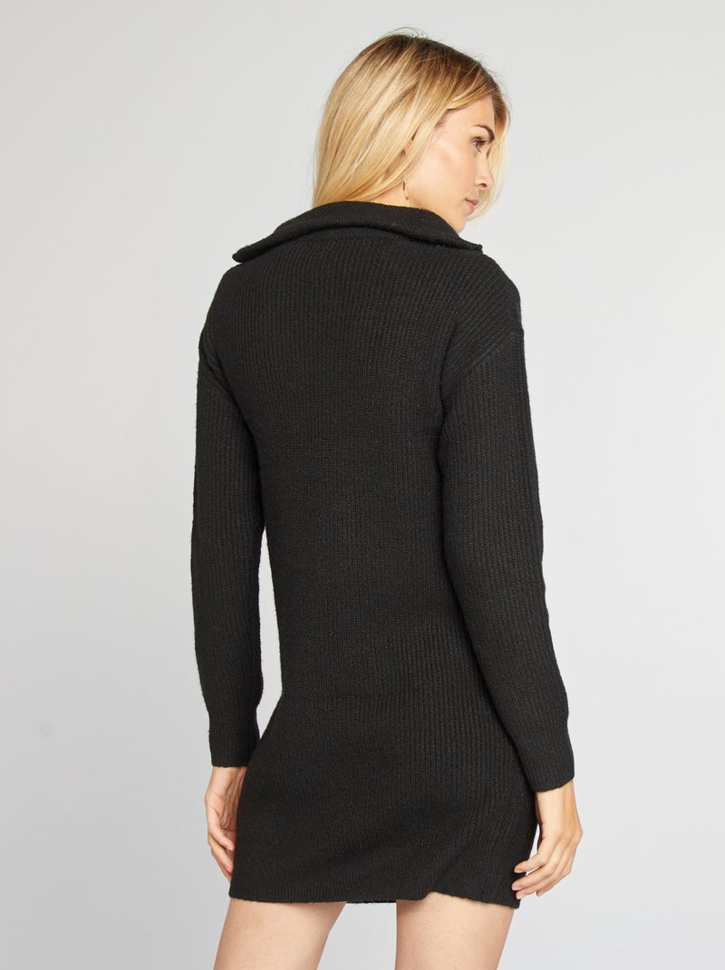 Robe pull courte à col camionneur noir - Kiabi