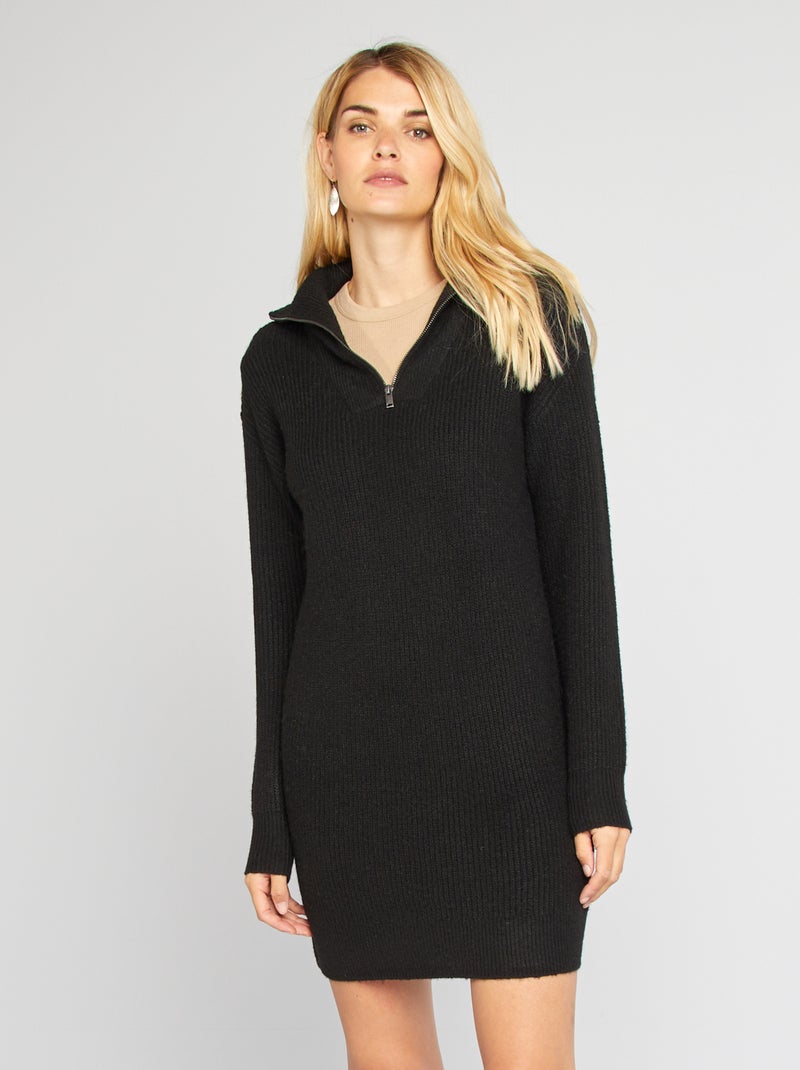 Robe pull courte à col camionneur noir - Kiabi