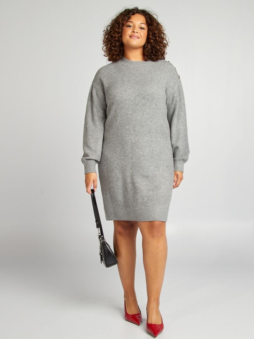 Robe pull courte avec boutons dorés fantaisies Gris - Kiabi