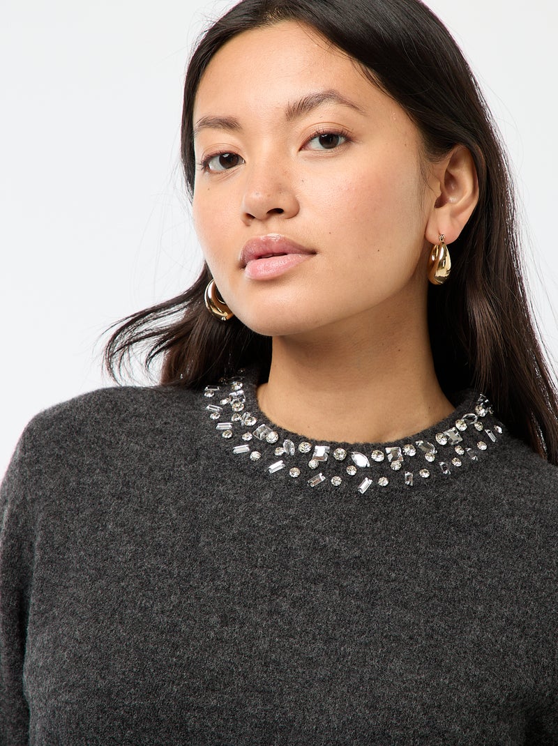 Robe pull courte avec col à strass Gris - Kiabi