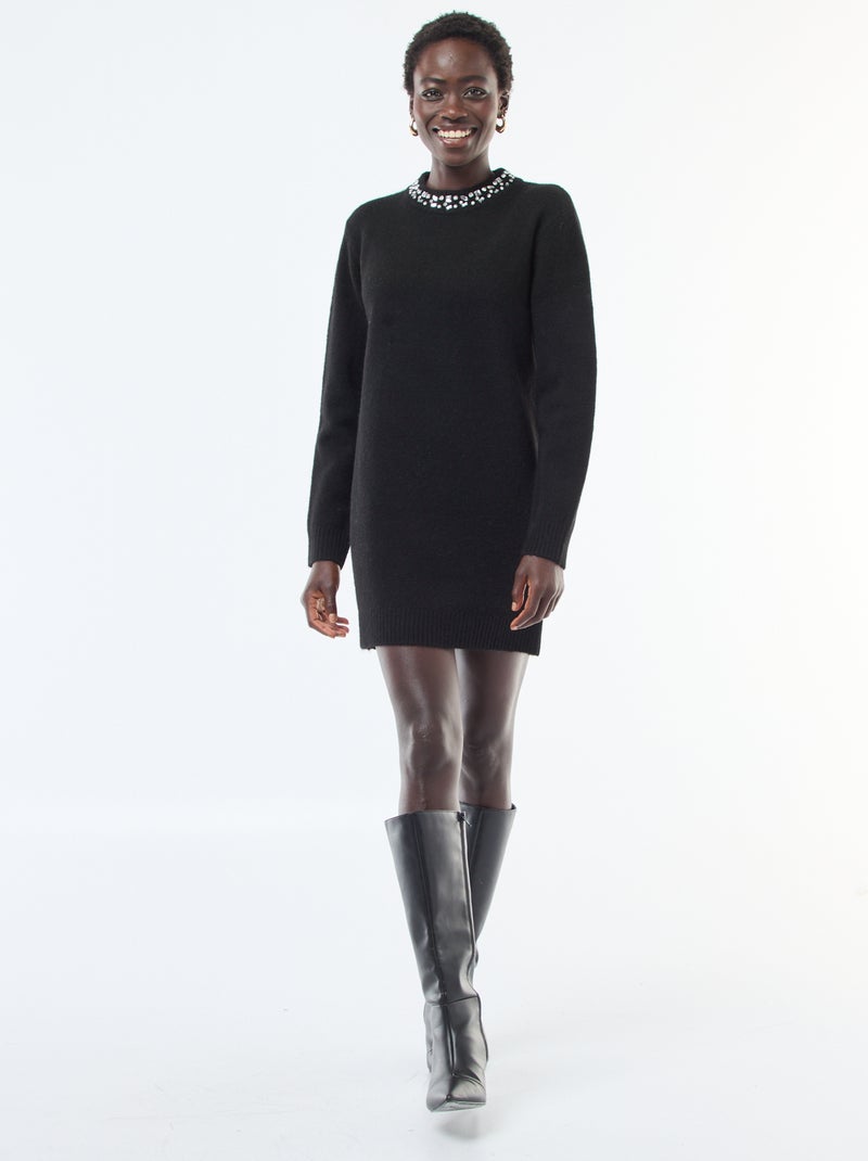 Robe pull courte avec col à strass Noir - Kiabi