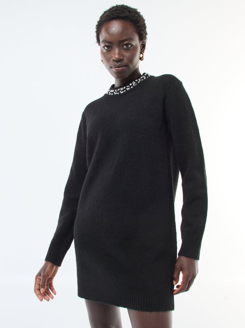Robe pull courte avec col à strass - Kiabi
