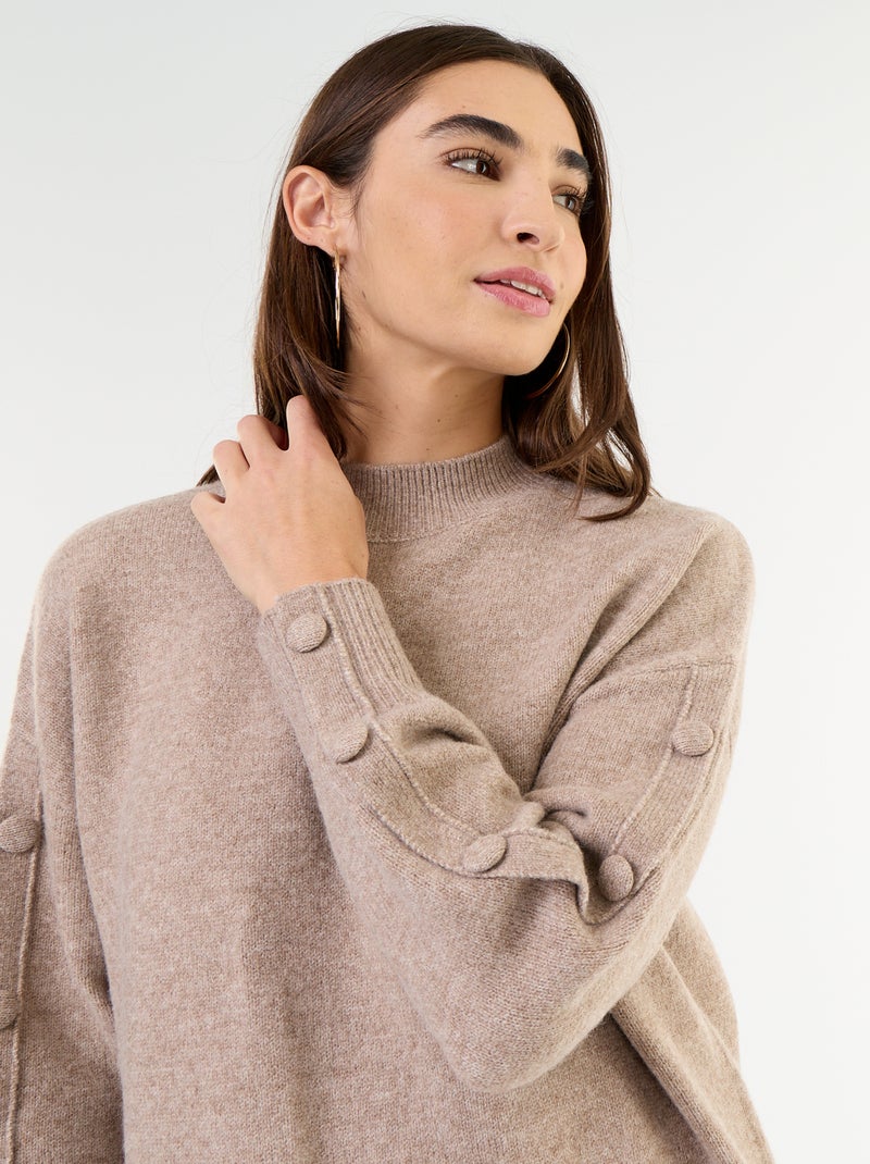 Robe pull courte avec manches boutonnées Beige - Kiabi