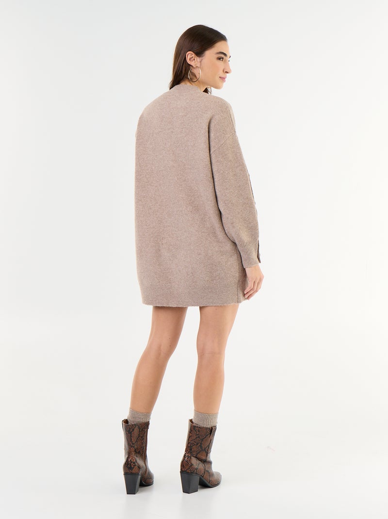 Robe pull courte avec manches boutonnées Beige - Kiabi
