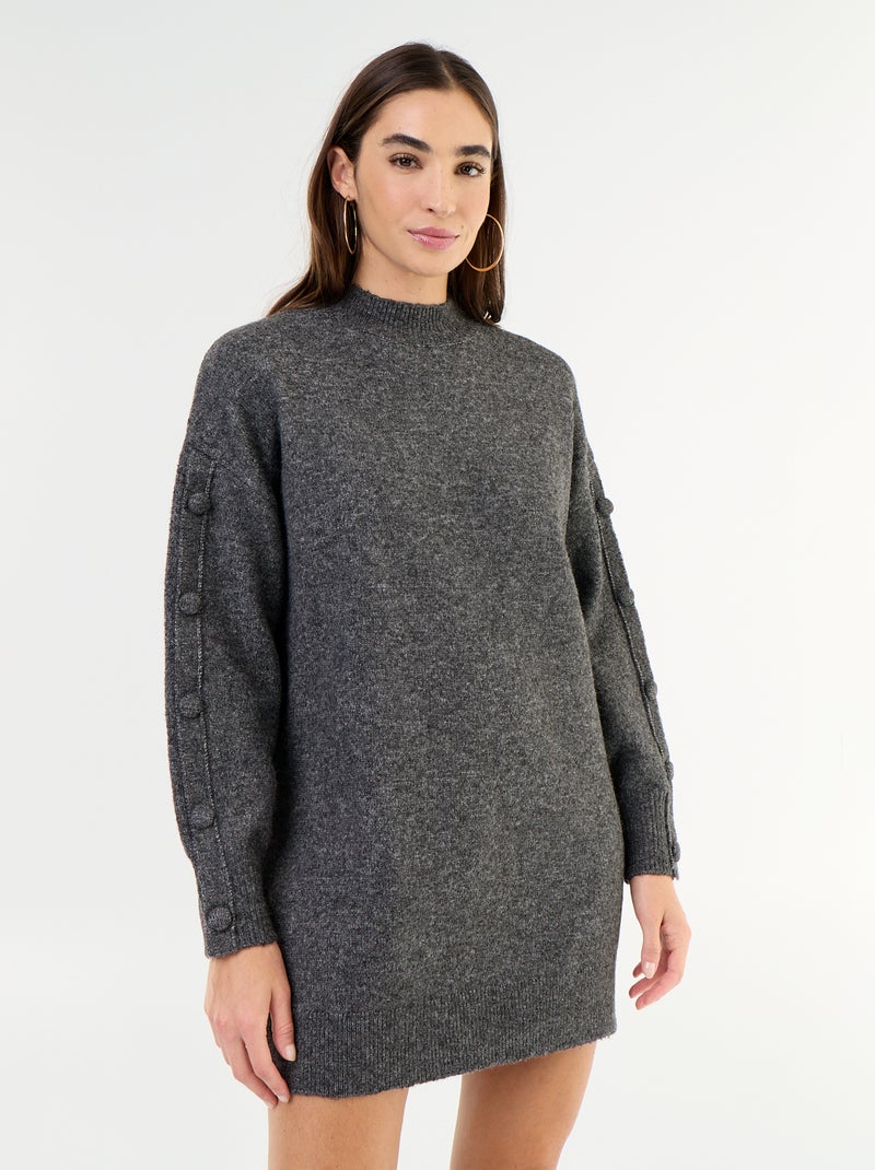 Robe pull courte avec manches boutonnées Gris - Kiabi