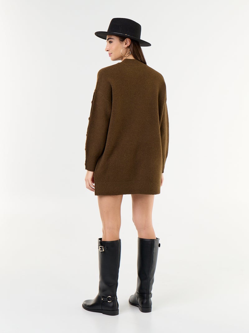 Robe pull courte avec manches boutonnées Marron - Kiabi