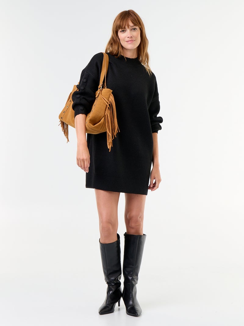 Robe pull courte avec manches boutonnées Noir - Kiabi
