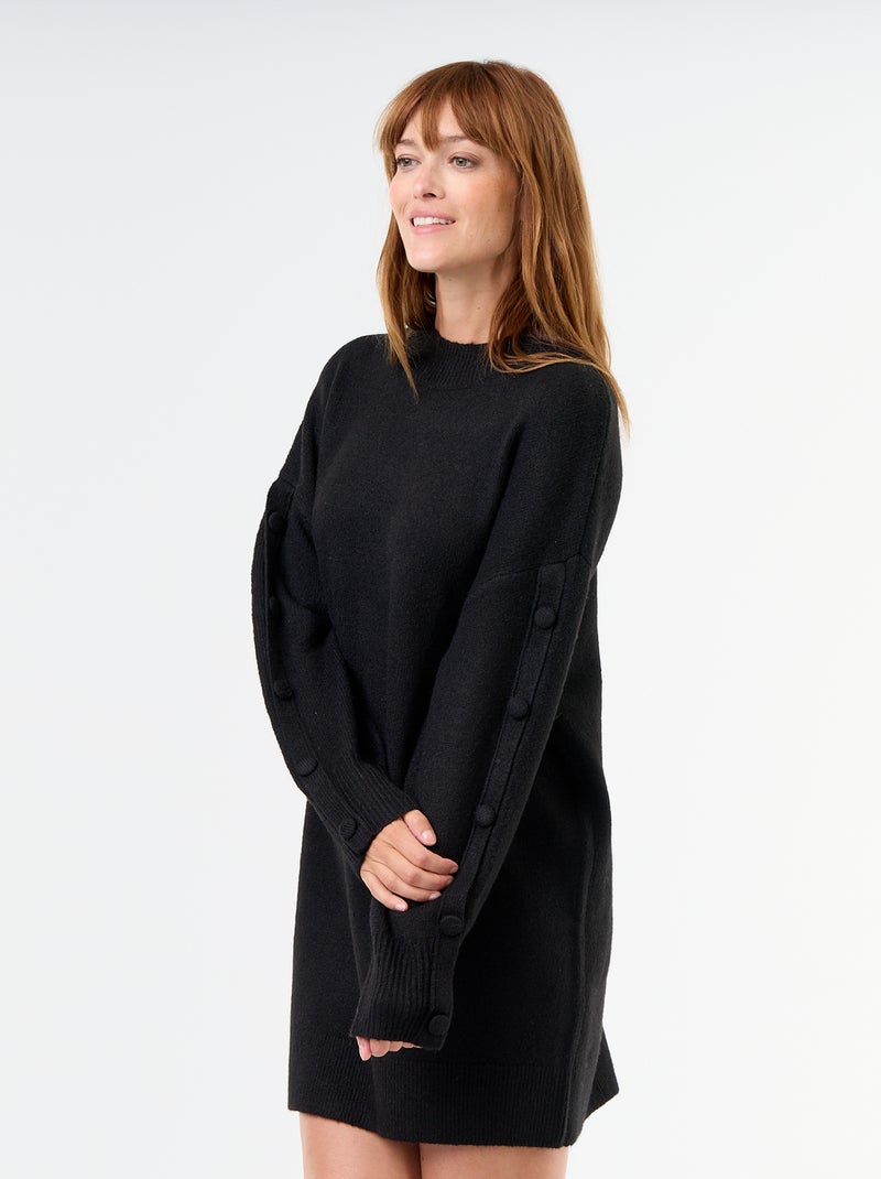 Robe pull courte avec manches boutonnées Noir - Kiabi