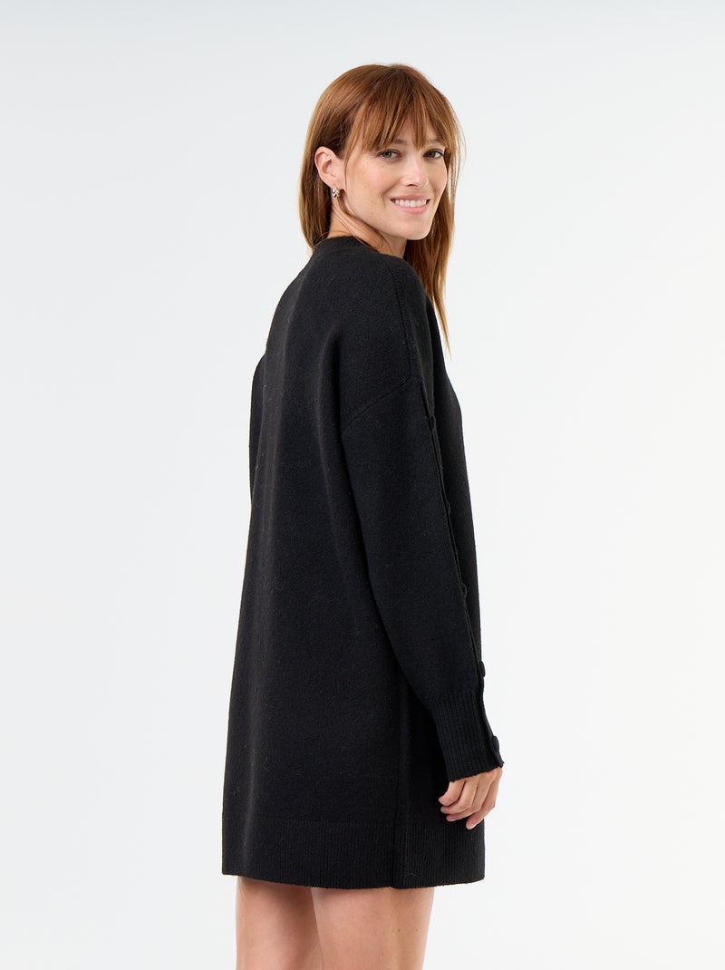Robe pull courte avec manches boutonnées Noir - Kiabi