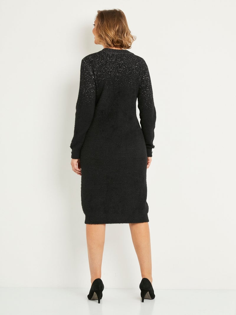 Robe pull courte brillante maille poilue - Afibel Noir - Kiabi
