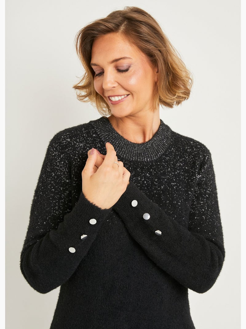 Robe pull courte brillante maille poilue - Afibel Noir - Kiabi