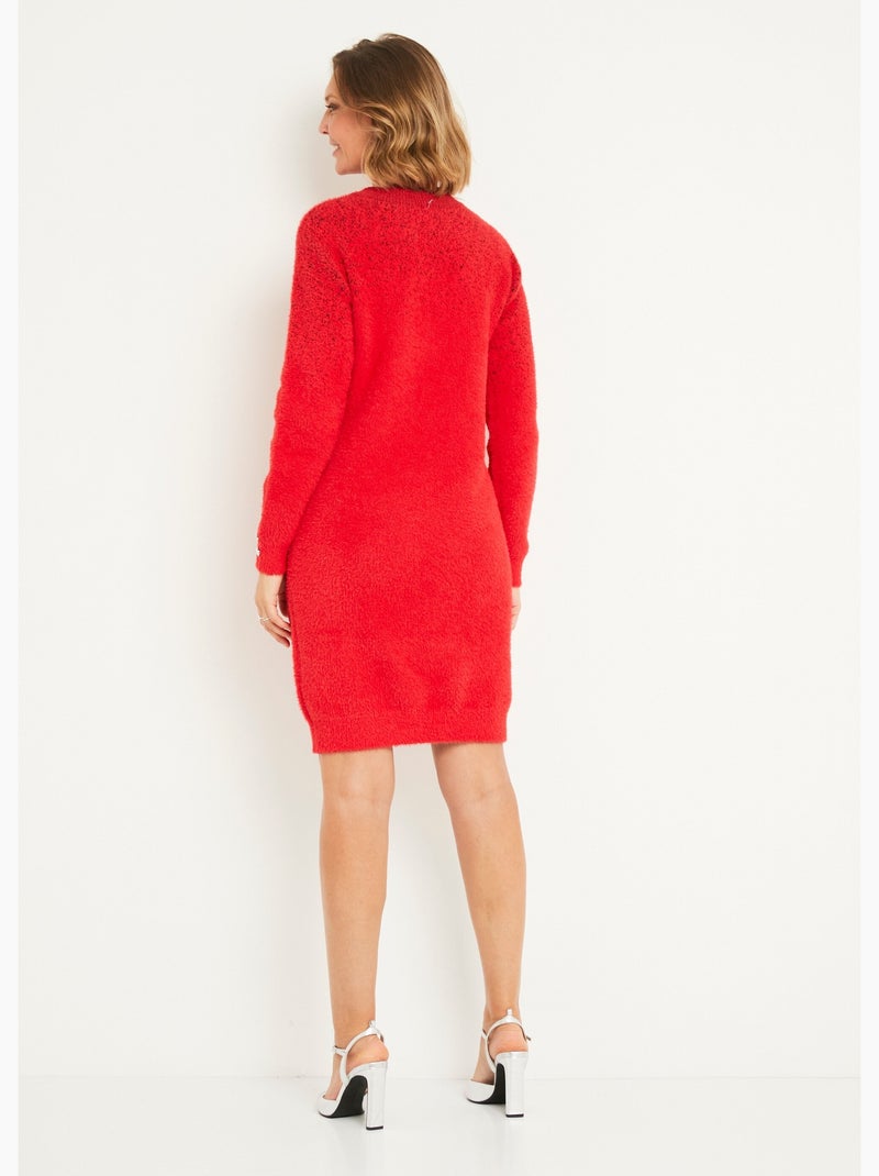 Robe pull courte brillante maille poilue - Afibel Rouge - Kiabi